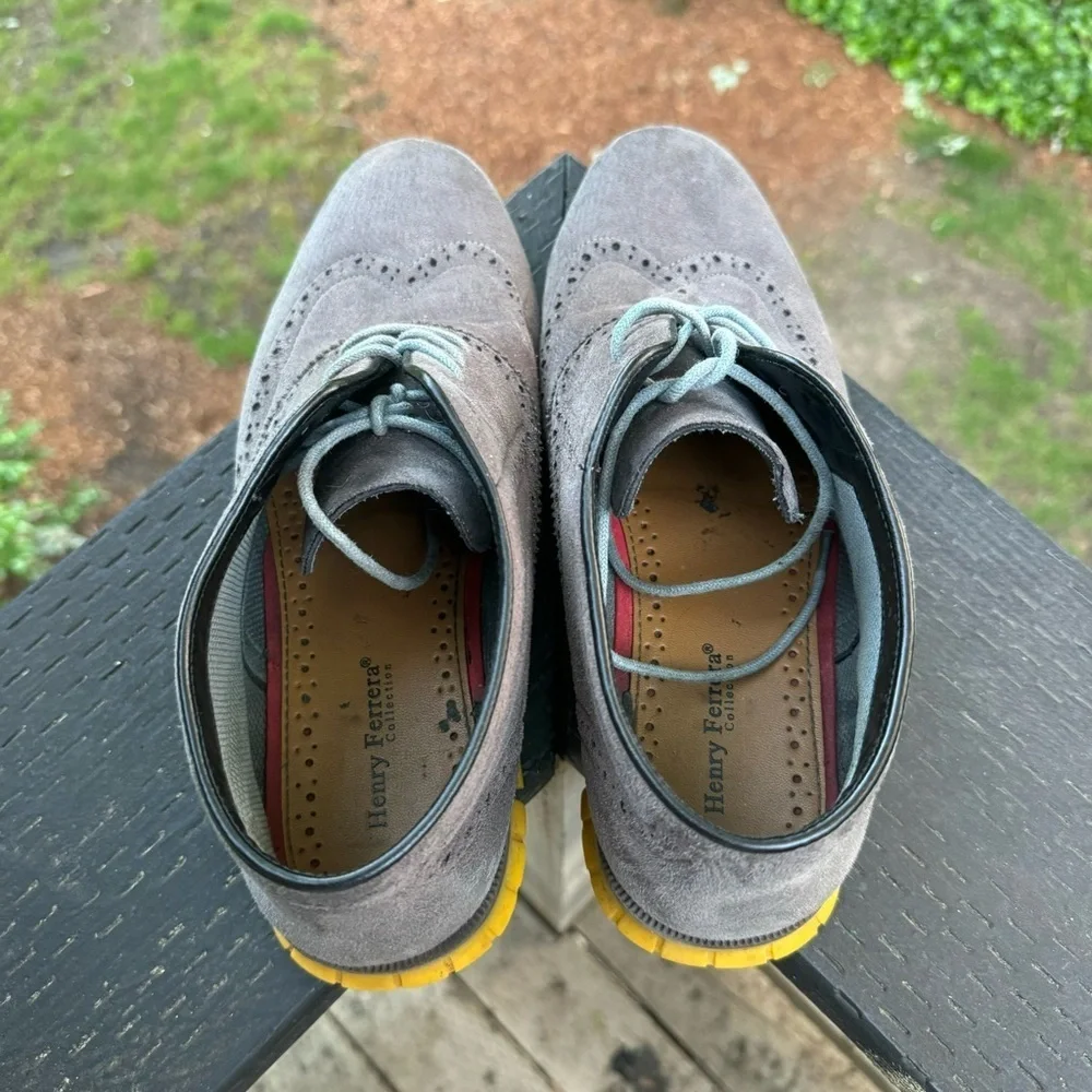 Henry‎ Ferrera Men’s Gray & Yellow Suede Oxford Shoes Size 10.5